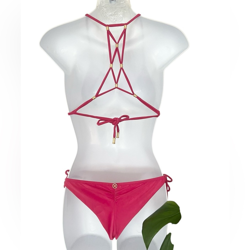 ViX by PAULA HERMANNY - Brazilian Strappy Bikini Set in Cranberry Color size M
